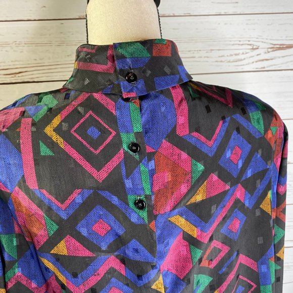 Vintage Geo Artsy MOD Mock Neck Blouse - Picture 7 of 8